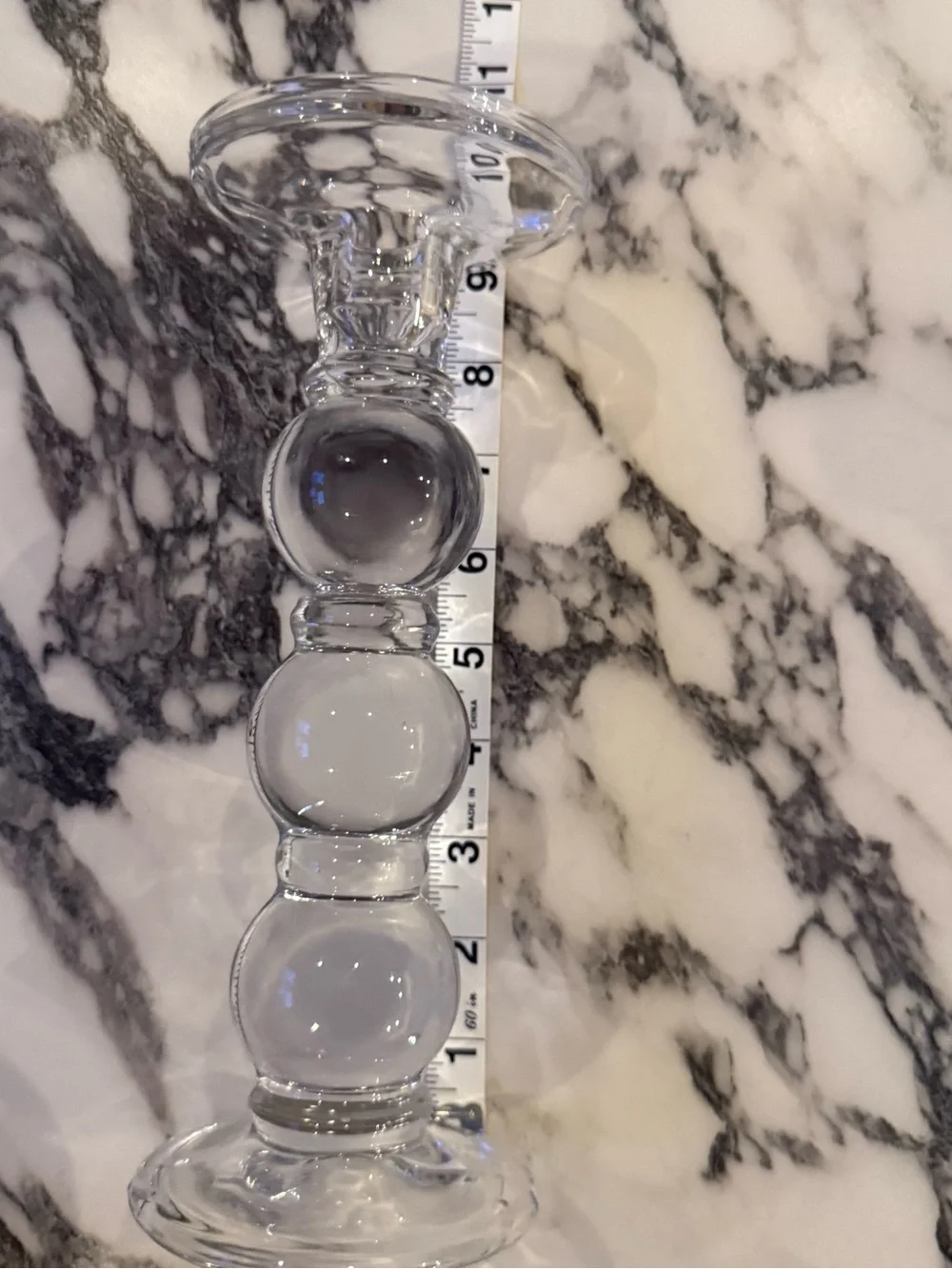 Vintage Clear Glass Stacked Sphere Pillar Candlestick Holder